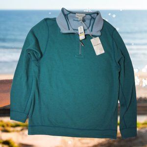 Tommy Bahama Flipshore Half-zip reversible sweatshirt.  Teal, Size M. NWT